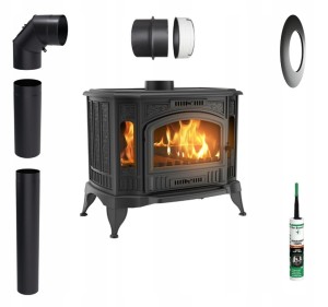 Zestaw 6: Piec wolnostojący Koza K9 z wylotem spalin fi 150, moc 10kW + akcesoria