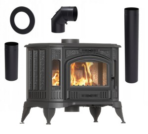 Zestaw 1: Piec wolnostojący Koza K9 ECO, dolot powietrza z zewnątrz, z wylotem spalin fi 150, moc 8 kW  + akcesoria