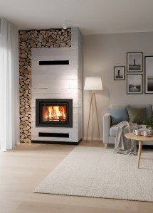 Kominek nowoczesny z ramą stalowa czarną z wkładem EKO 10kw i montażem Kraków