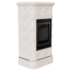 Piecyk wolnostojący kaflowy BLANKA stalowa z czarnym termotec + dolot, kafel kremowy, moc 8kW, wylot fi 160