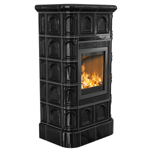 Piecyk wolnostojący kaflowy BLANKA stalowa z termotec + dolot, kafel czarny, moc 8kW, wylost fi 160