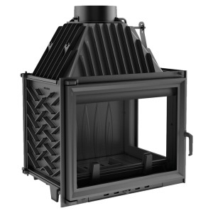 Wkład kominkowy powietrzny żeliwny z szybrem Zuzia prawy ze szprosem, wylot fi 200, moc 15kw