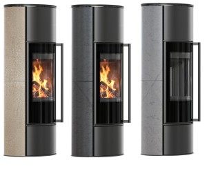 Piec wolnostojący Erik W Wysoki z czarnym termotec, ozdobna ceramika akumulacyjna z wylotem spalin fi 150 + dolot, moc 5,5kW
