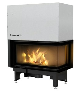 Wkład kominkowy stalowy NADIA 14 prawy BS gilotyna (szyby łączone bez szprosa) z czarnym termotec + dolot, moc 14kW, wylot fi 200