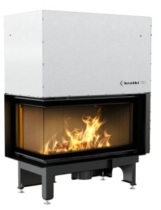 Wkład kominkowy stalowy NADIA 14 lewy BS gilotyna (szyby łączone bez szprosa) z czarnym termotec + dolot, moc 14kW, wylot fi 200