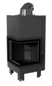 wkład kominkowy powietrzny stalowy MBN 8 lewy BS (szyby łączone bez szprosa) z czarnym termotec + dolot, moc 8kW, wylot fi 200
