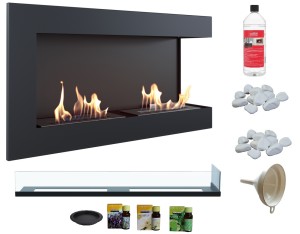 biokominek narożny DELTA  prawa 900 czarny z szybą z certyfikatem TÜV + aromaterapia 3 olejki