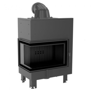 Wkład kominkowy powietrzny stalowy MBM lewy BS z czarnym termotec z szybą giętą + dolot, moc 10kW, wylot fi 200