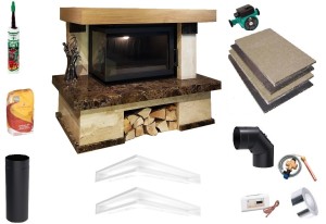 Kominek zestaw: wkład Eko z boczną szybą lewą lub prawą BS z obudową Reks + akcesoria montażowe