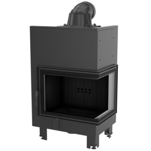 Wkład kominkowy powietrzny stalowy MBZ 13 prawy BS z czarnym termotec z szybą giętą + dolot, moc 13kW, wylot fi 200