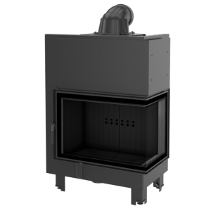 Wkład kominkowy powietrzny stalowy MBA prawy BS z czarnym termotec z szybą giętą + dolot, moc 17kW, wylot fi 200