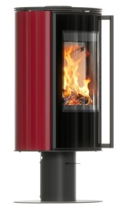 Piec wolnostojący Erik noga kafel bordowy, z termotec z wylotem spalin fi 150 + dolot, moc 5,5kW