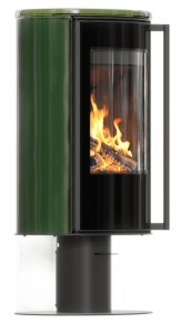 Piec wolnostojący Erik noga kafel zielony, pokrywa z kafli, z czarnym termotec z wylotem spalin fi 150 + dolot, moc 5,5kW