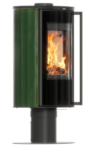 Piec wolnostojący Erik noga obrotowy kafel zielony, z termotec z wylotem spalin fi 150 + dolot, moc 5,5kW