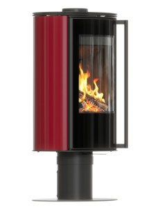 Piec wolnostojący Erik noga obrotowy kafel bordowy, z czarnym termotec z wylotem spalin fi 150 + dolot, moc 5,5kW
