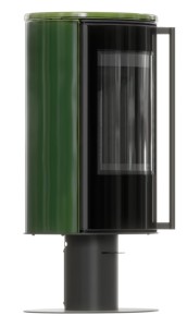 Piec wolnostojący Erik noga obrotowa kafel zielony, pokrywa z kafli, z czarnym termotec z wylotem spalin fi 150 + dolot, moc 5,5kW