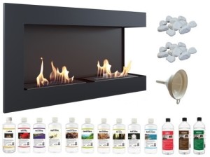 biokominek narożny DELTA  prawa 900x280 czarny z certyfikatem TÜV + zestaw biopaliw