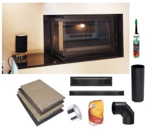 Kominek zestaw: wkład Eko z boczną szybą lewą lub prawą BS 8kw z obudową Beta + akcesoria montażowe