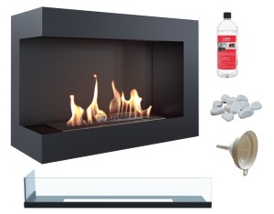 biokominek narożny DELTA  lewa 700 czarny z szybą z certyfikatem TÜV