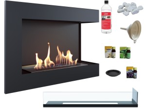 biokominek narożny DELTA  prawa 700 czarny z szybą z certyfikatem TÜV  + aromaterapia 3 olejki