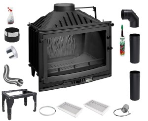 Zestaw 4: Wkład kominkowy powietrzny żeliwny UNIFLAM 700 Selenic ECO z szybrem, doprowadzenie powietrza moc 10kw + akcesoria