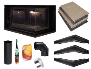 Kominek zestaw 2: wkład Eko z boczną szybą lewą lub prawą BS 8kw z ramą Sigma + akcesoria montażowe 