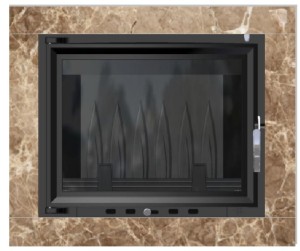 Kominek - zestaw: wkład kominkowy 10 kw + rama marmurowa Akwen jasnobrązowa 