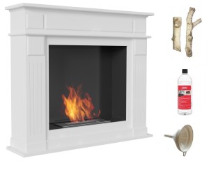 biokominek  NOVEMBER biały z certyfikatem TÜV + drewienka ceramiczne