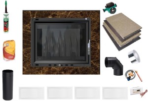 Kominek - zestaw - wkład z płaszczem wodnym EKO 8 kw z ramą marmurową Akwen brązową + akcesoria montażowe