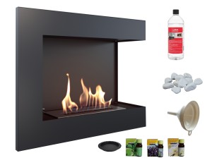 biokominek narożny DELTA  prawa 600x280 czarny z certyfikatem TÜV + aromaterapia 3 olejki