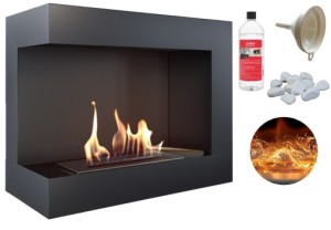 biokominek narożny DELTA  lewa 600x280 czarny z certyfikatem TÜV + efekt żarzenia