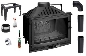 Zestaw 2: Wkład kominkowy powietrzny żeliwny UNIFLAM 700 Selenic ECO z szybrem, moc 10kw  + akcesoria 