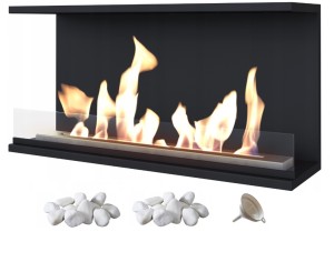 Biokominek narożny 3-stronny X-RAY czarny + szyba