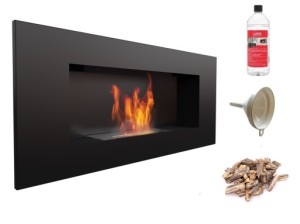 biokominek DELTA 2 czarny 400x900 z certyfikatem TÜV +brązowe kamyki