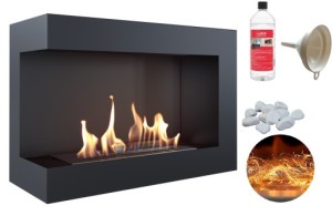 biokominek narożny DELTA  lewa 700x280 czarny z certyfikatem TÜV + efekt żarzenia