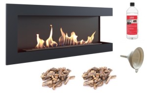 biokominek narożny DELTA prawa 1200x280 czarny z certyfikatem TÜV + brązowe kamyki