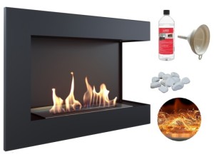 biokominek narożny DELTA  prawa 700x280 czarny z certyfikatem TÜV + efekt żarzenia