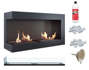 biokominek narożny DELTA  lewa 900 czarny z szybą z certyfikatem TÜV