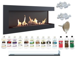 biokominek narożny DELTA prawa 1200 czarny z szybą z certyfikatem TÜV + zestaw biopaliw