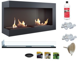 biokominek narożny DELTA  lewa 900 czarny z szybą z certyfikatem TÜV  + aromaterapia 3 olejki