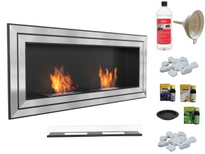 Biokominek Juliet 1500x650 z dwoma biowkładkami z certyfikatem TÜV z szybą + aromaterapia