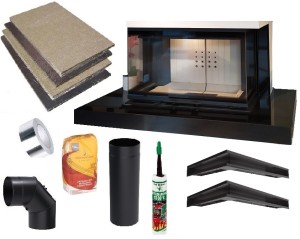 Kominek zestaw: wkład kominkowy EKO lewy/prawy BS  gilotyna 10 kw z obudową Dori + akcesoria montażowe