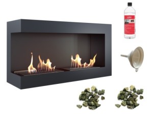 biokominek narożny DELTA  lewa 900x280 czarny z certyfikatem TÜV  + zielone kamyki