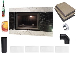 Kominek - zestaw: wkład kominkowy 10 kw + rama asymetryczna Omega + akcesoria montażowe  