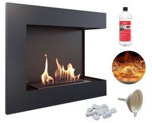 biokominek narożny DELTA  prawa 600x280 czarny z certyfikatem TÜV + efekt żarzenia