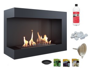 biokominek narożny DELTA  lewa 700x280 czarny z certyfikatem TÜV + aromaterapia 3 olejki