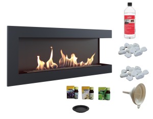 biokominek narożny DELTA prawa 1200x280 czarny z certyfikatem TÜV + aromaterapia 3 olejki