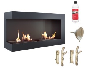 biokominek narożny DELTA  lewa 900x280 czarny z certyfikatem TÜV  + drewienka ceramiczne