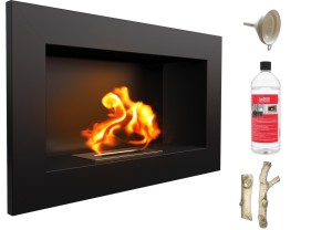 biokominek GOLF czarny z certyfikatem TÜV + drewienka brzoza