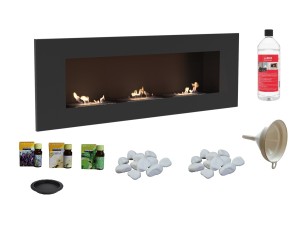 biokominek DELTA 3 czarny 1200x400 z 3 biowkładkami z certyfikatem TÜV + aromaterapia